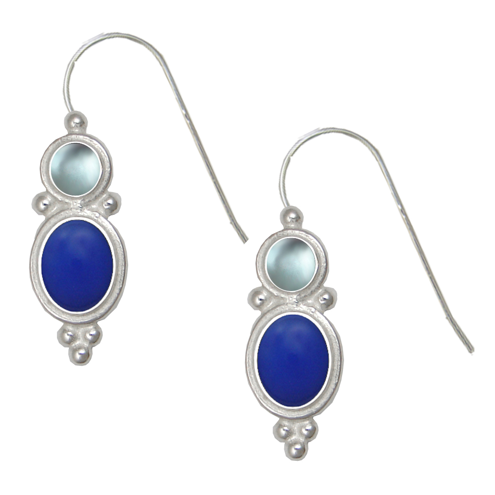 Sterling Silver Drop Dangle Earrings Blue Onyx And Blue Topaz